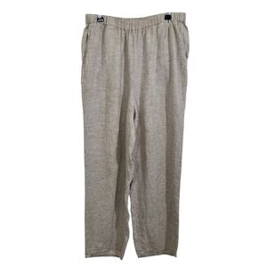 FLAX Women's 100% Linen Cropped Pants Neutral Tan Beige Size Medium Pull On